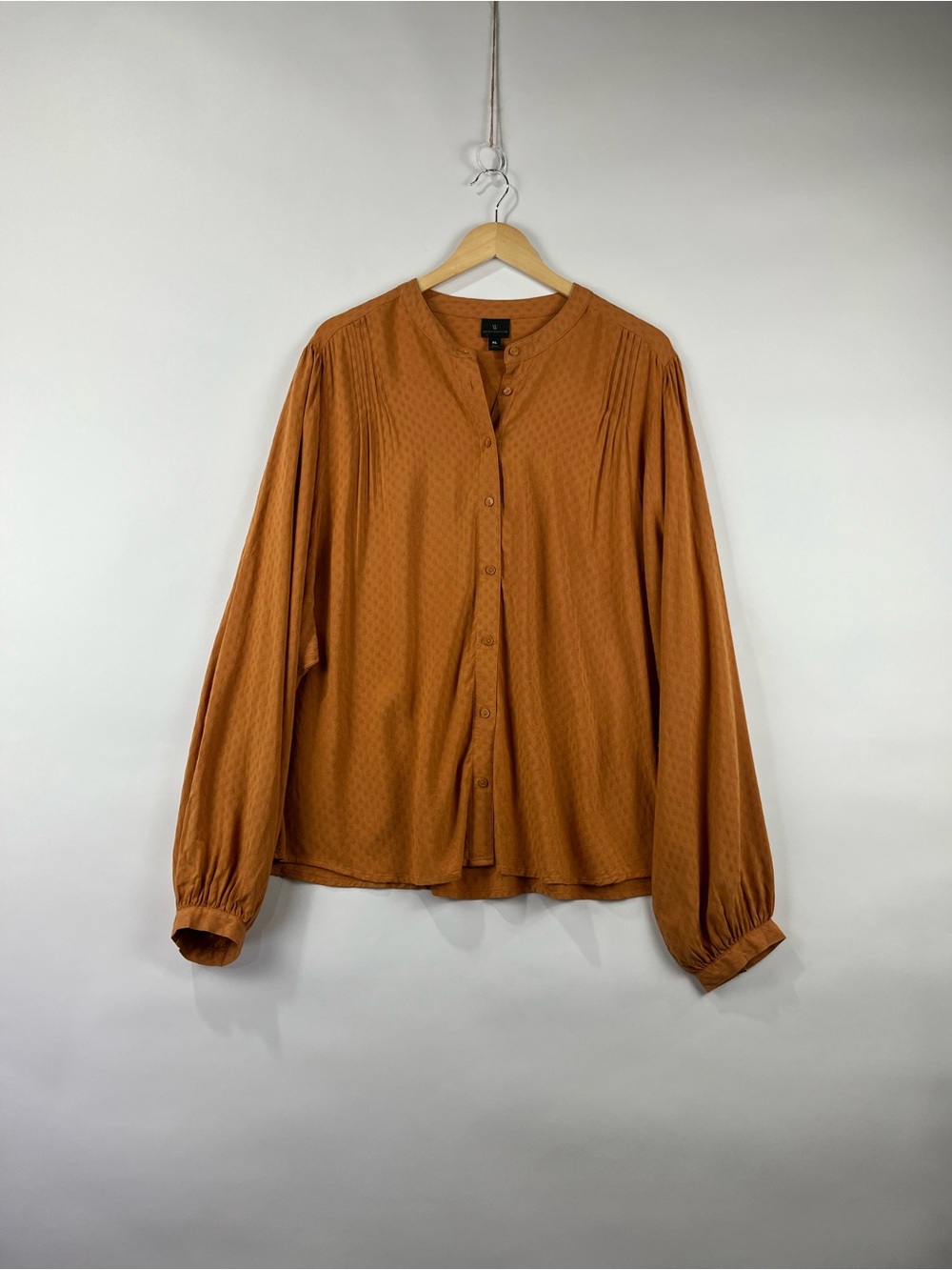 Worthington Brown Balloon Long Sleeve Button Front Blouse XL